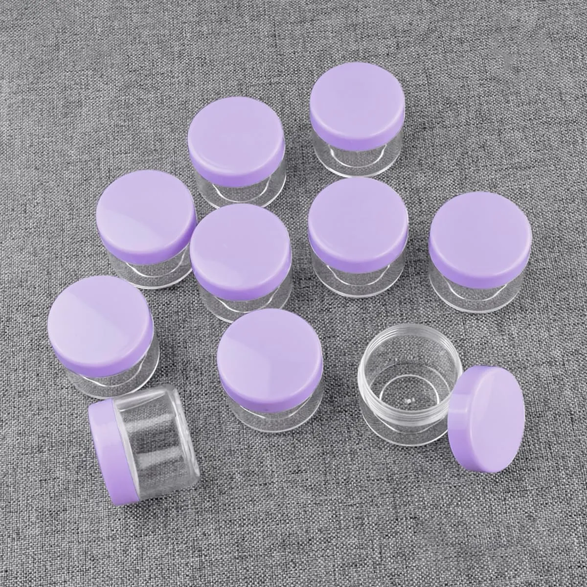 10 Pcs 10g Plastic Empty Cosmetic Container, Round Clear Pot Jars Portable Refillable Empty Containers for Makeup Eye Shadows Lotions Lip Balms Toners Creams Ointments,Purple
