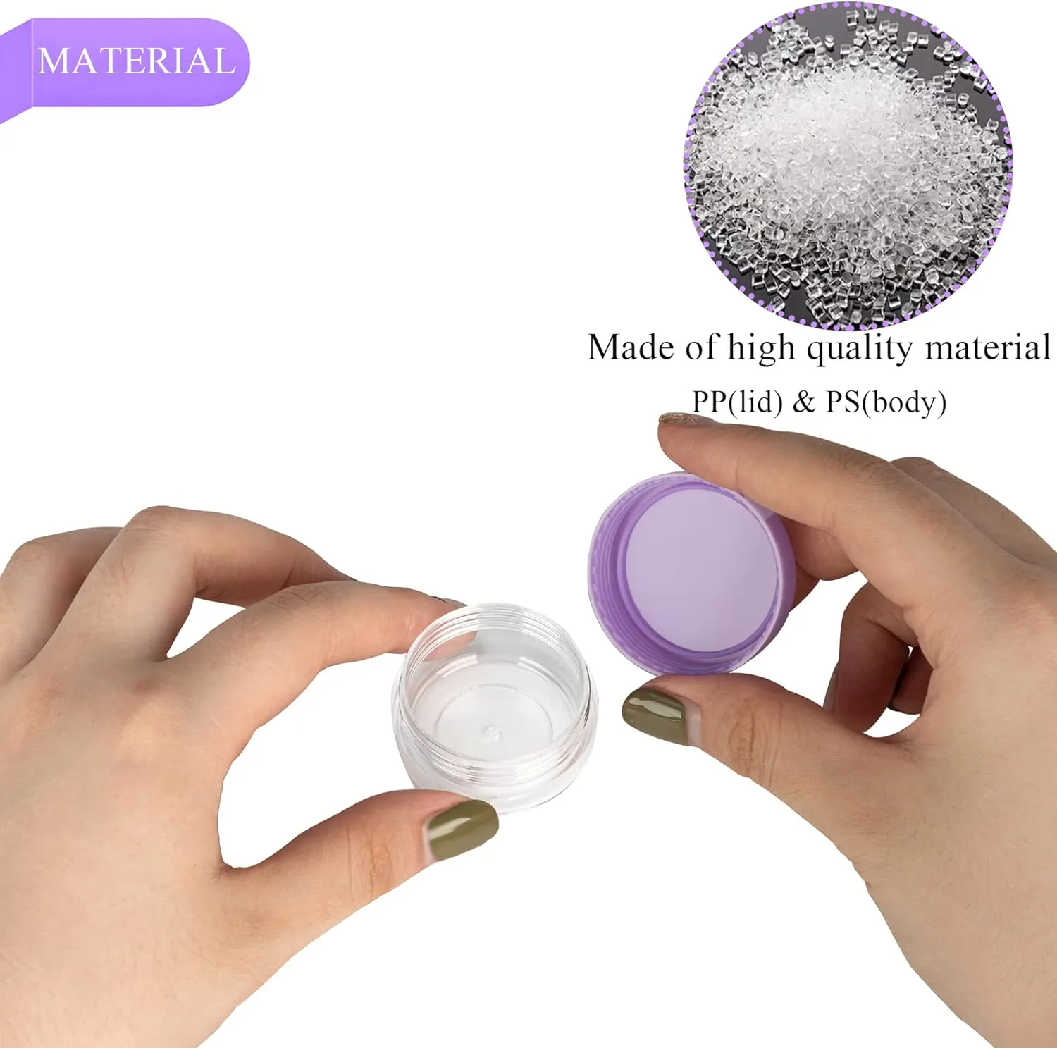 100PCS 10 Gram Sample Containers, 10ml Empty Jars with Lids, Small Cosmetic Containers, Mini Sample Jars with 8PCS Mini Spatulas for Make Up, Oils, Lotion, Powder, Jewelry, Lip Balms(Purple Lid)