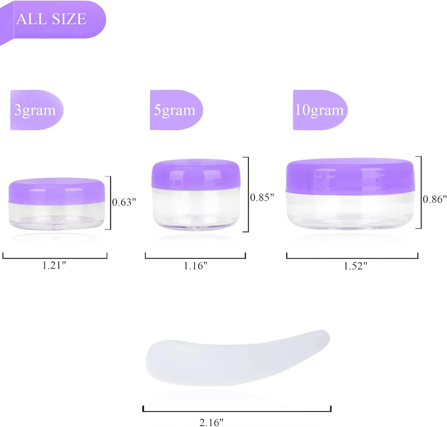 100PCS 10 Gram Sample Containers, 10ml Empty Jars with Lids, Small Cosmetic Containers, Mini Sample Jars with 8PCS Mini Spatulas for Make Up, Oils, Lotion, Powder, Jewelry, Lip Balms(Purple Lid)