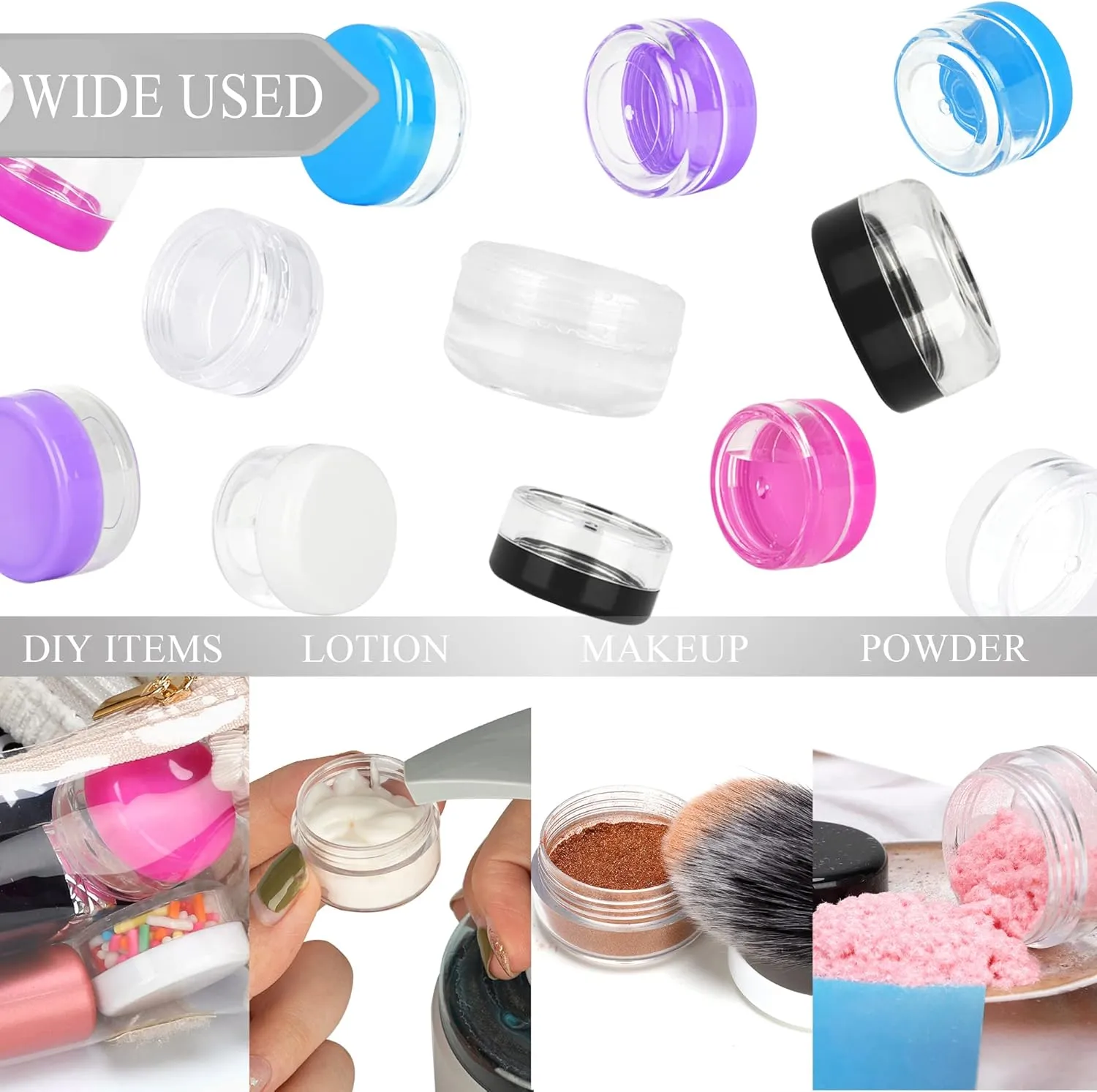 100PCS 10 Gram Sample Containers, 10ml Empty Jars with Lids, Small Cosmetic Containers, Mini Sample Jars with 8PCS Mini Spatulas for Make Up, Oils, Lotion, Powder, Paint, Jewelry, Lip Balms(Blue Lid)