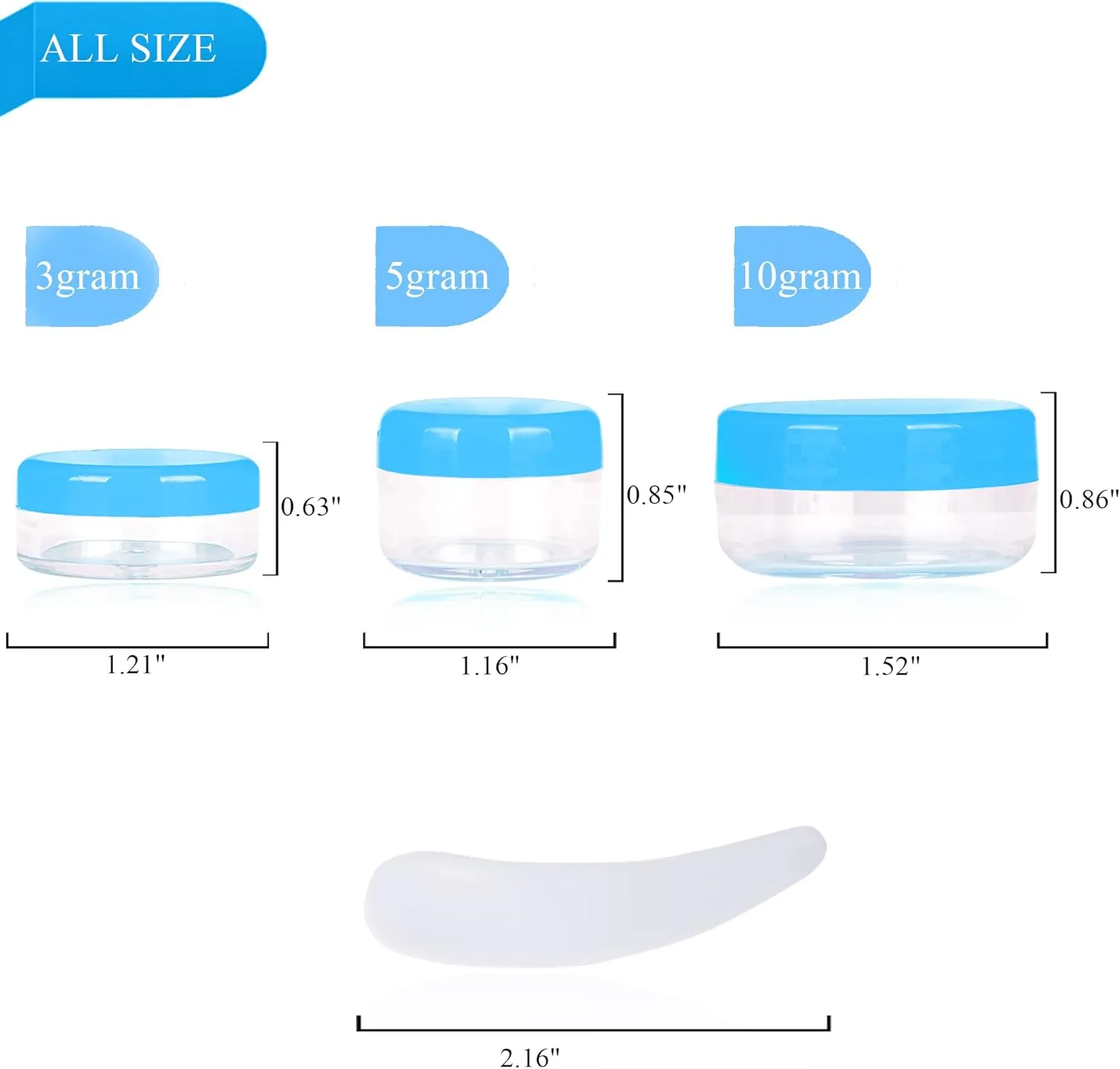 100PCS 10 Gram Sample Containers, 10ml Empty Jars with Lids, Small Cosmetic Containers, Mini Sample Jars with 8PCS Mini Spatulas for Make Up, Oils, Lotion, Powder, Paint, Jewelry, Lip Balms(Blue Lid)