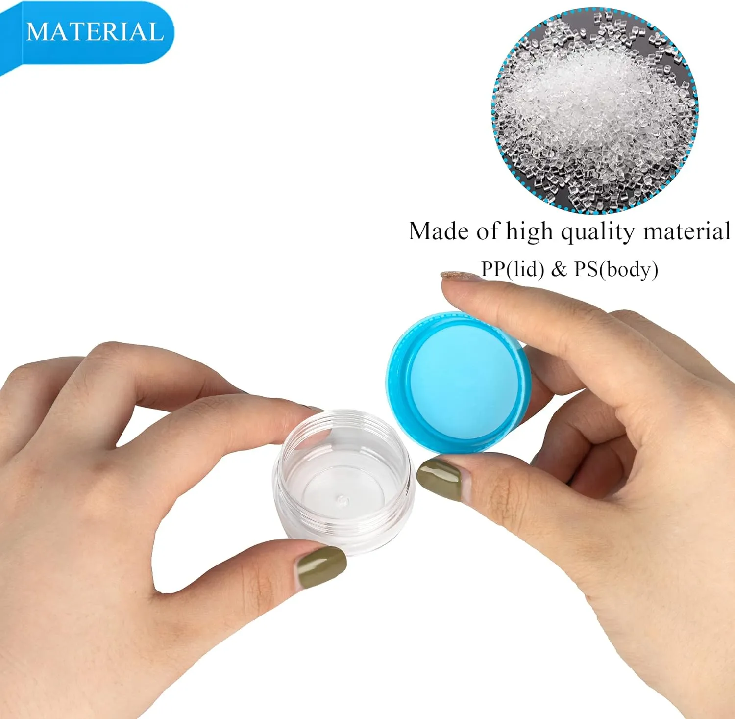 100PCS 10 Gram Sample Containers, 10ml Empty Jars with Lids, Small Cosmetic Containers, Mini Sample Jars with 8PCS Mini Spatulas for Make Up, Oils, Lotion, Powder, Paint, Jewelry, Lip Balms(Blue Lid)