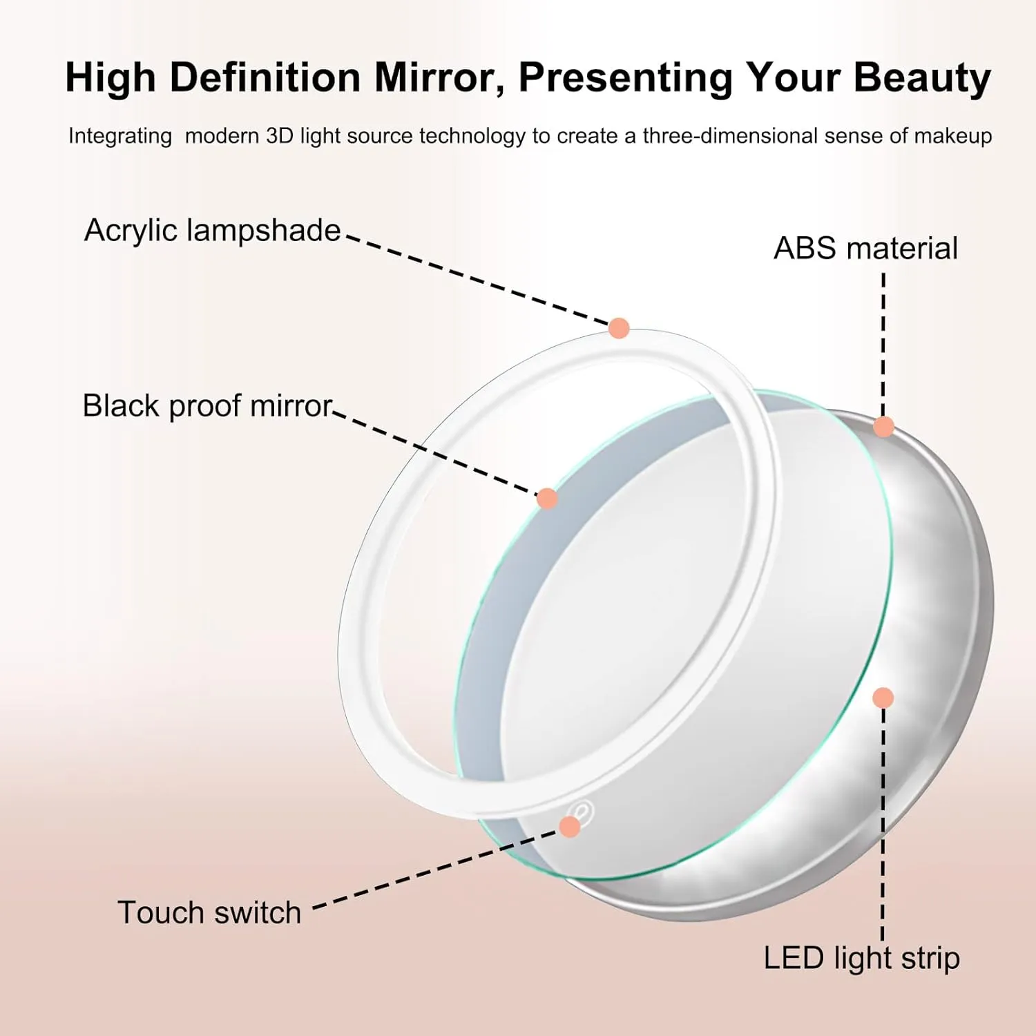10x Makeup Mirror with Lights, 4000mAh Height Adjustable Lighted Makeup Mirror, Magnifying Mirror with LED Lights,Cosmetic Vanity, Light Up Mirror, Nickel