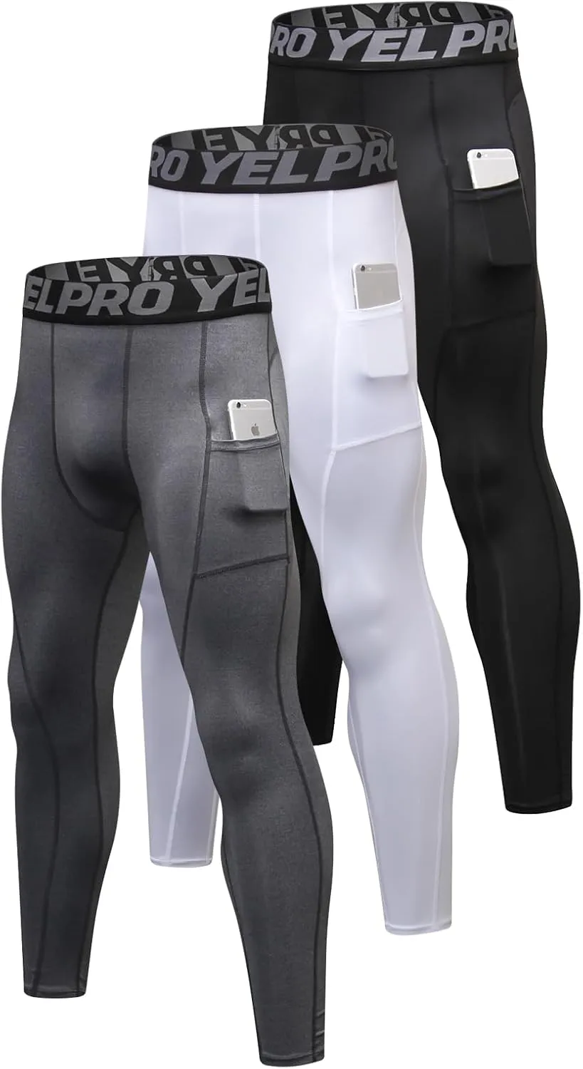 1/3 Pack Mens Compression Pants Running Tights Athletic Sports Baselayer Pockets Basketball Active Tights