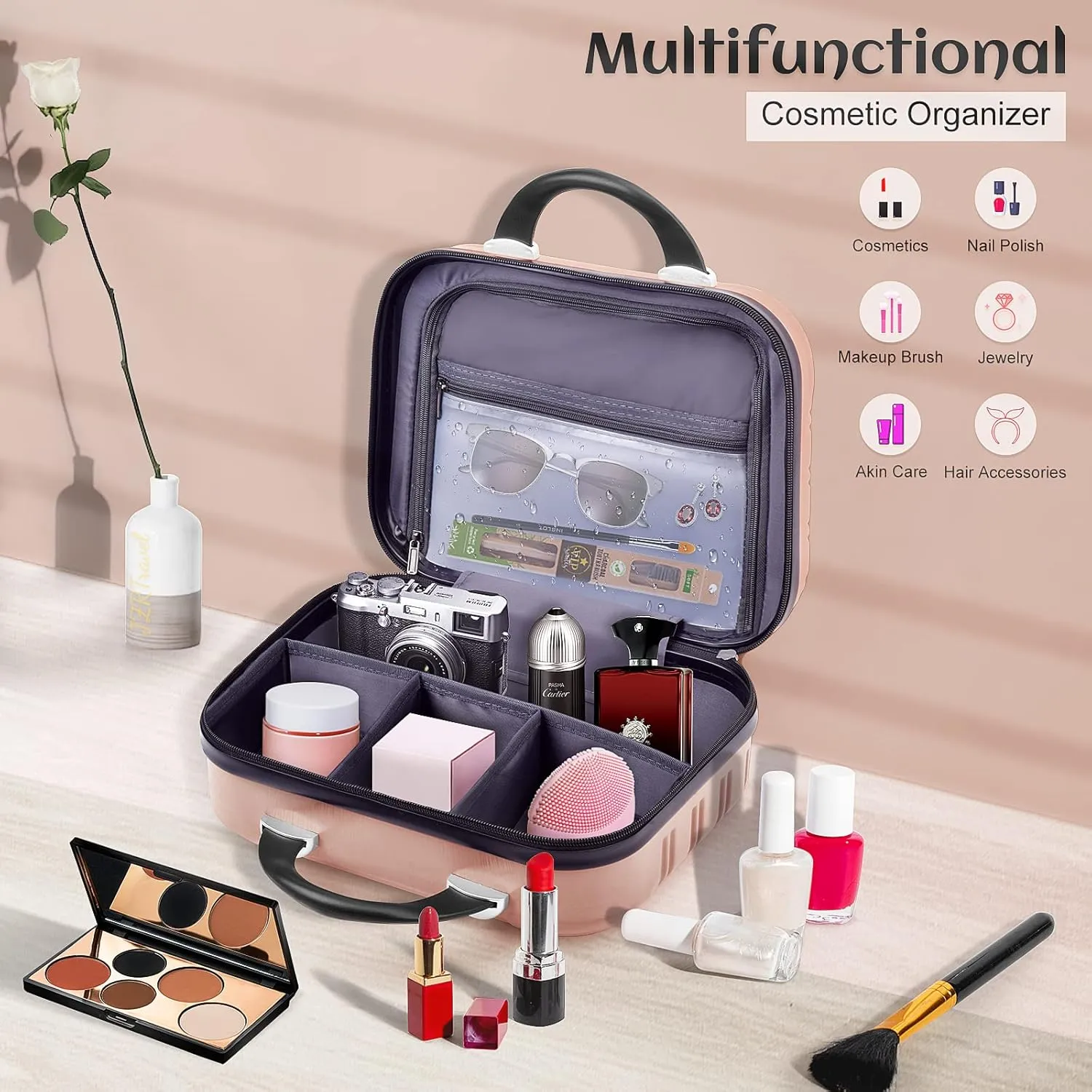 14 inch Hard Shell Makeup Train Case Portable PC ABS Mini Suitcase for Organizer Cosmetics Makeup Brushes Toiletry