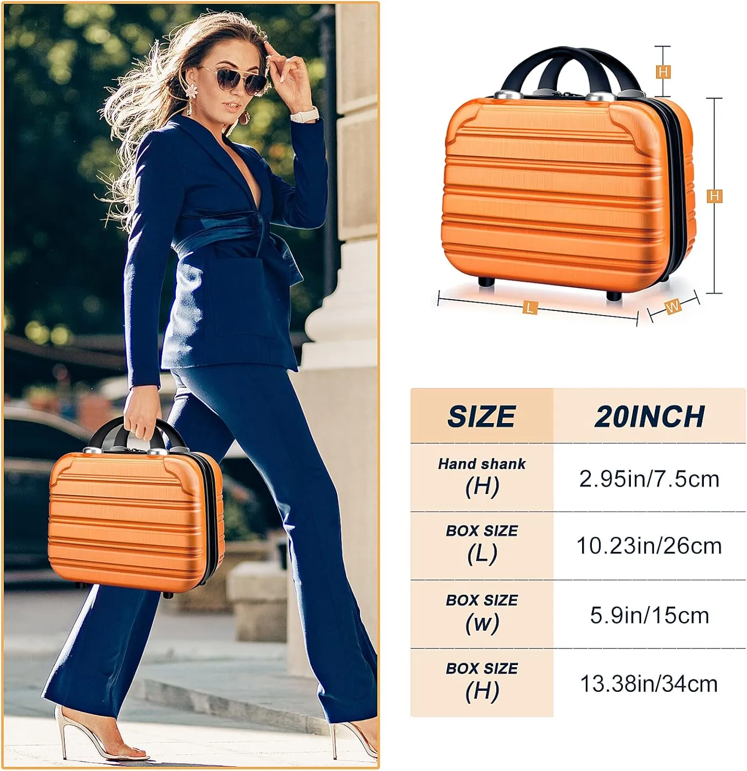 14inch Makeup Train Case PC ABS Cosmetic Case Hardshell Makeup Bag Organizer Toiletry Gifts for Her Travel Outside Activity (orange)