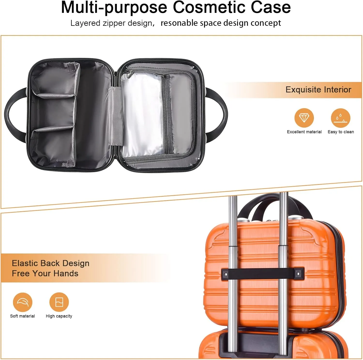14inch Makeup Train Case PC ABS Cosmetic Case Hardshell Makeup Bag Organizer Toiletry Gifts for Her Travel Outside Activity (orange)