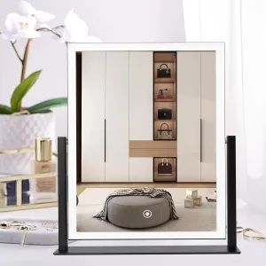 15.75x13 Black LED Vanity Mirror with Lights Desktop Makeup Mirror,3 Color Modes,Dimmable Touch Control, 360° Rotation,Lighted Cosmetic Mirror, for Teen Girls