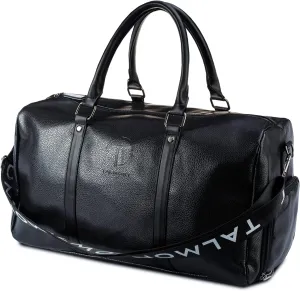 17.7 inch Gym Bag Men's Duffle leather Bag with Shoe Compartment for Sports Travel Gym Carry-on Luggage with Adjustable Shoulder Strap, Weekender Travel Overnight Bag for Men (Black)