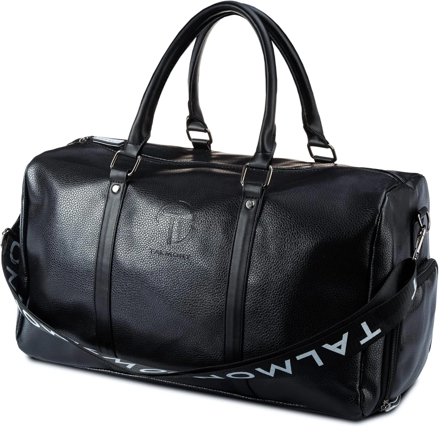 17.7 inch Gym Bag Men's Duffle leather Bag with Shoe Compartment for Sports Travel Gym Carry-on Luggage with Adjustable Shoulder Strap, Weekender Travel Overnight Bag for Men (Black)