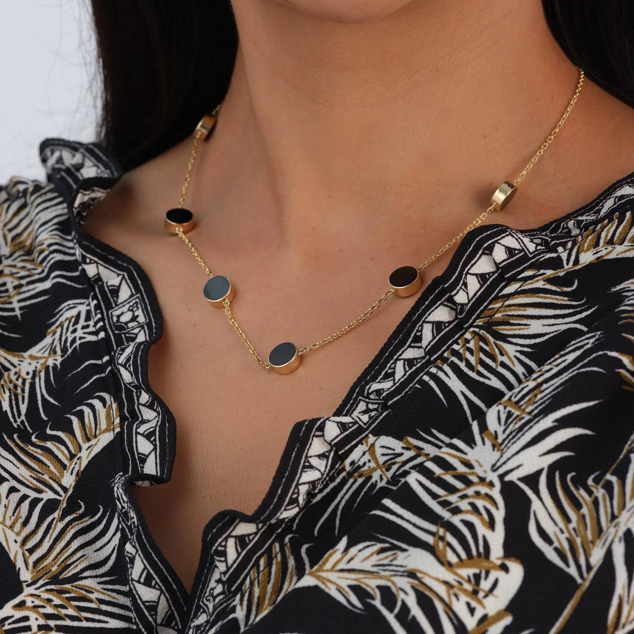 18-20" Adjustable Eclipse Black Coral Necklace in Gold