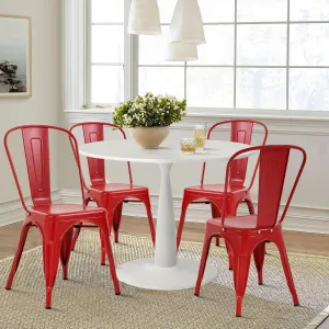 18'' Seat Height Metal Outdoor Dining Chairs, Stackable Farmhouse Tolix Style Side Bar Chairs, Indoor Outdoor Patio Kitchen Metal Chairs with Back Set of 4(RED)
