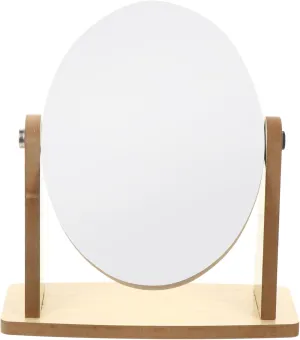 1pc Rotatable Bamboo Vanity Mirror Round Makeup Mirror with Stable Base for Desktop Use for Dressing Table Bedroom Display