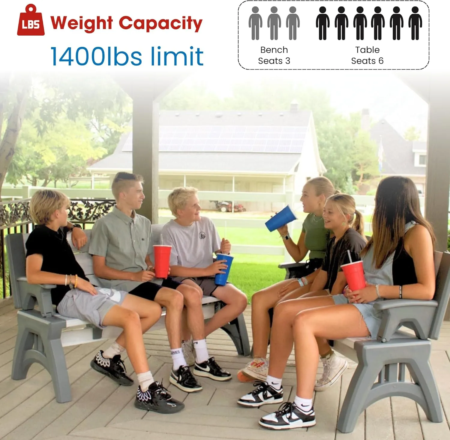 2-in-1 Outdoor Bench & Picnic Table - Foldable, Weather-Resistant Seating - Perfect for Patio, Lawn, Garden, or Deck - Durable Construction, Easy Assembly - Driftwood