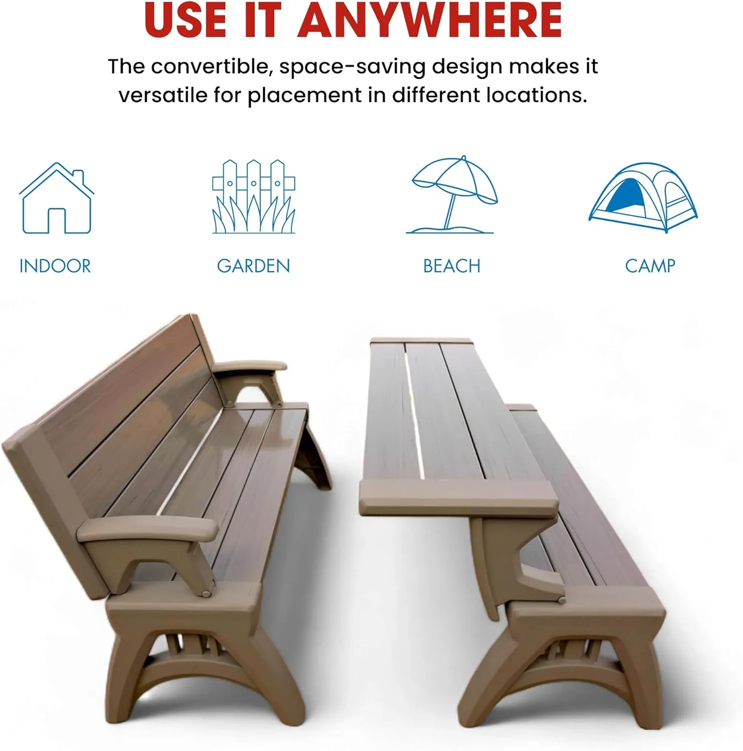 2-in-1 Outdoor Bench & Picnic Table - Foldable, Weather-Resistant Seating - Perfect for Patio, Lawn, Garden, or Deck - Durable Construction, Easy Assembly - Driftwood