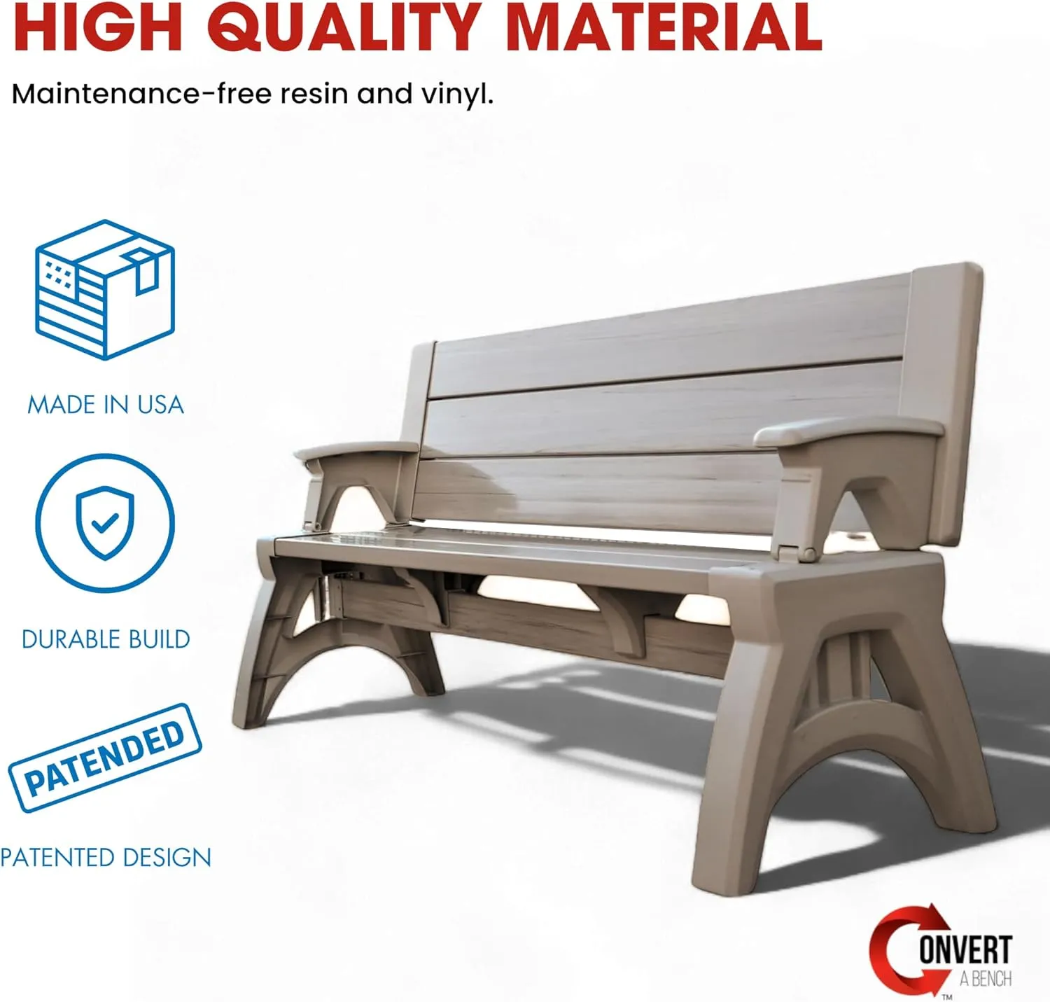 2-in-1 Outdoor Bench & Picnic Table - Foldable, Weather-Resistant Seating - Perfect for Patio, Lawn, Garden, or Deck - Durable Construction, Easy Assembly - Driftwood