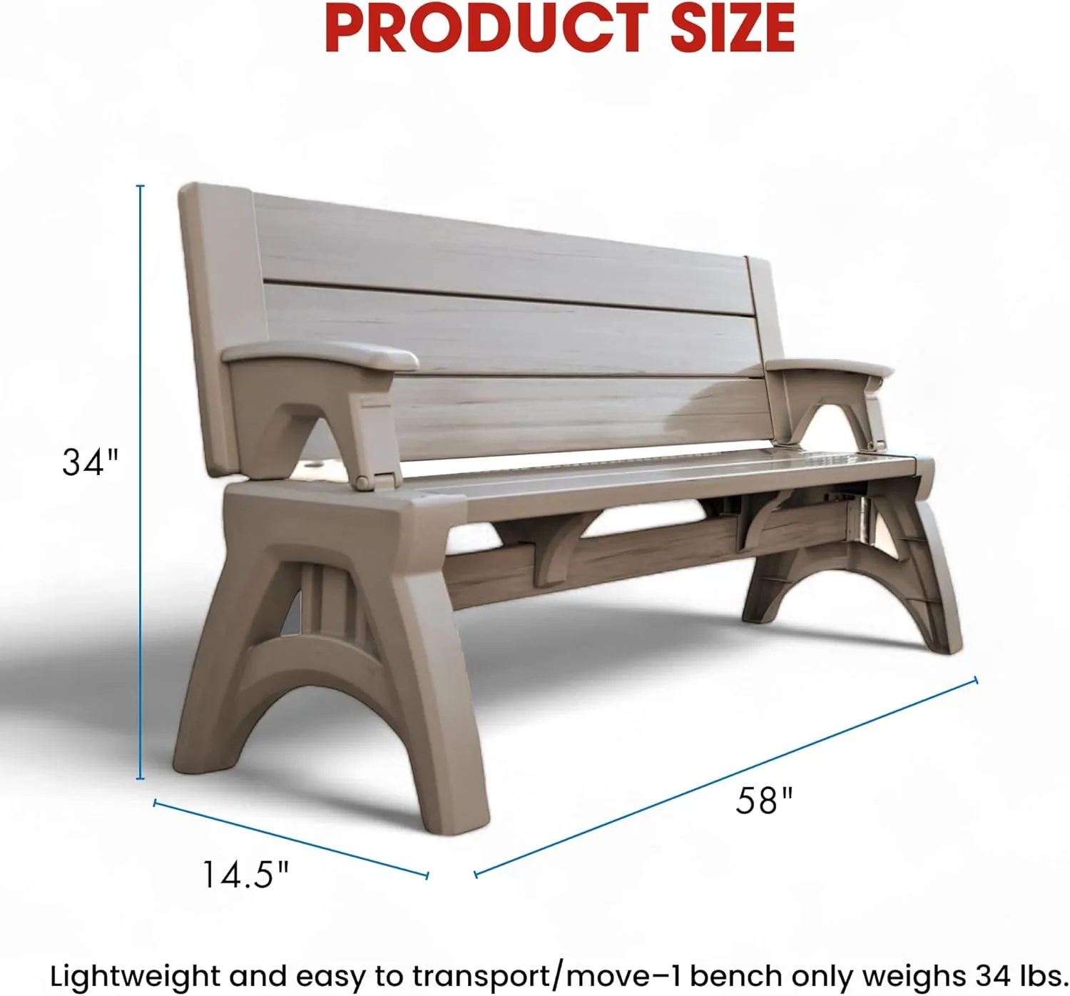 2-in-1 Outdoor Bench & Picnic Table - Foldable, Weather-Resistant Seating - Perfect for Patio, Lawn, Garden, or Deck - Durable Construction, Easy Assembly - Driftwood