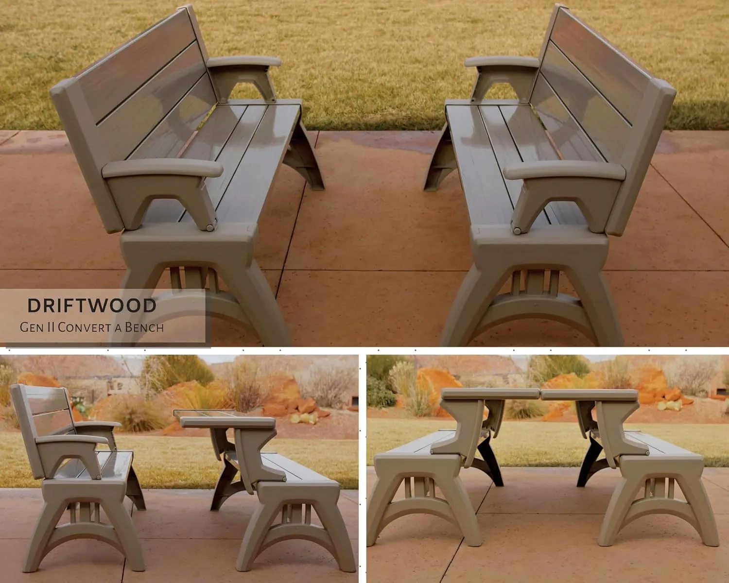 2-in-1 Outdoor Bench & Picnic Table - Foldable, Weather-Resistant Seating - Perfect for Patio, Lawn, Garden, or Deck - Durable Construction, Easy Assembly - Driftwood