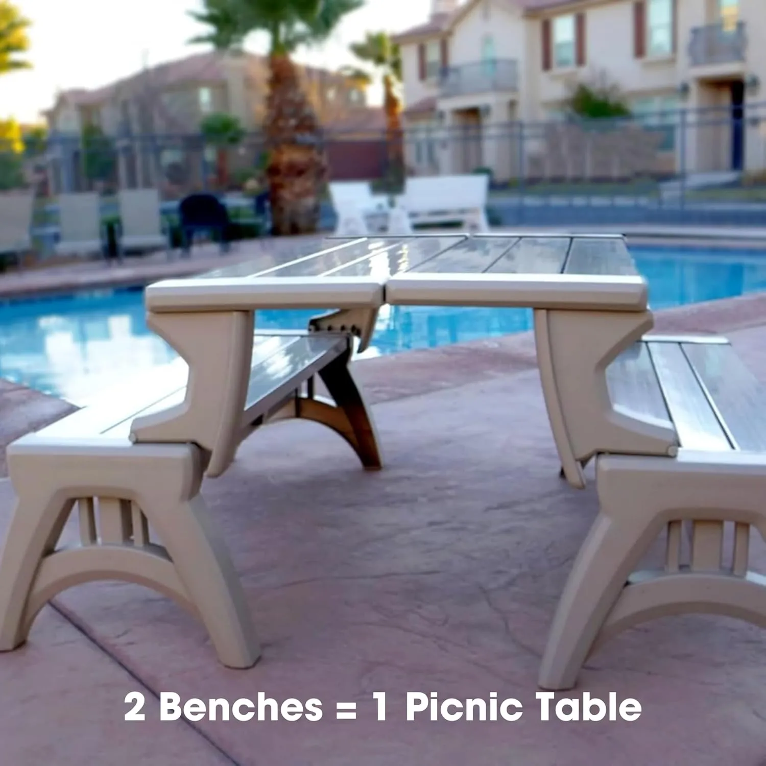 2-in-1 Outdoor Bench & Picnic Table - Foldable, Weather-Resistant Seating - Perfect for Patio, Lawn, Garden, or Deck - Durable Construction, Easy Assembly - Driftwood
