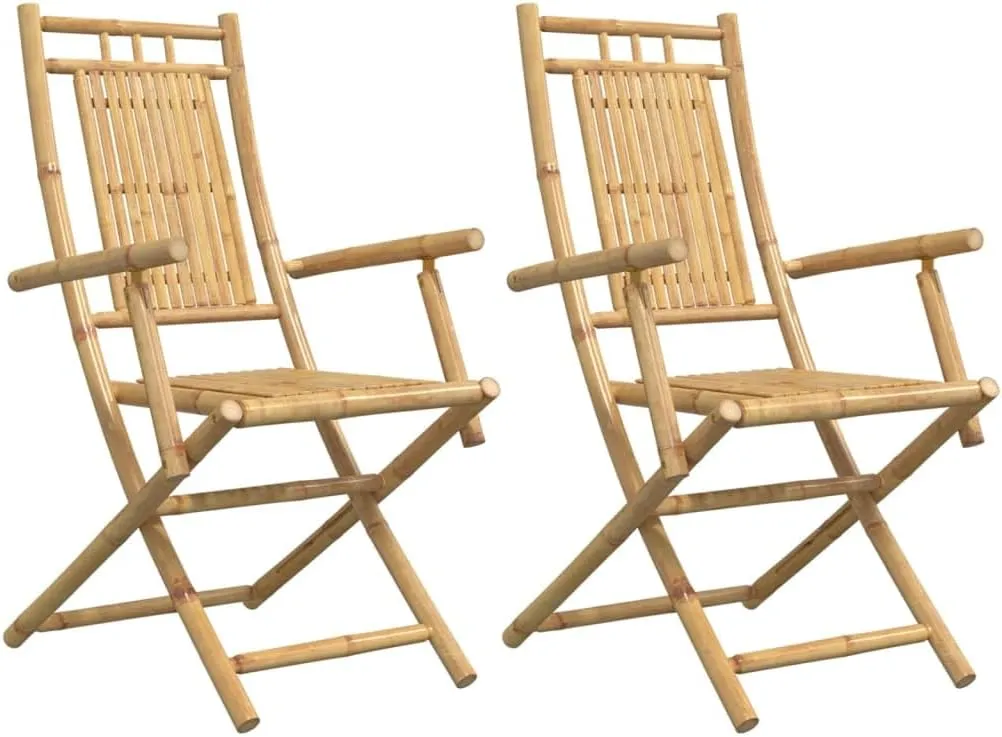 2-Pack Bamboo Folding Patio Chairs Outdoor Furniture with Armrests, 20.9x26x39 Inch Natural Finish, Foldable Lounge Chairs for Garden, Pool, Camping, and Beach