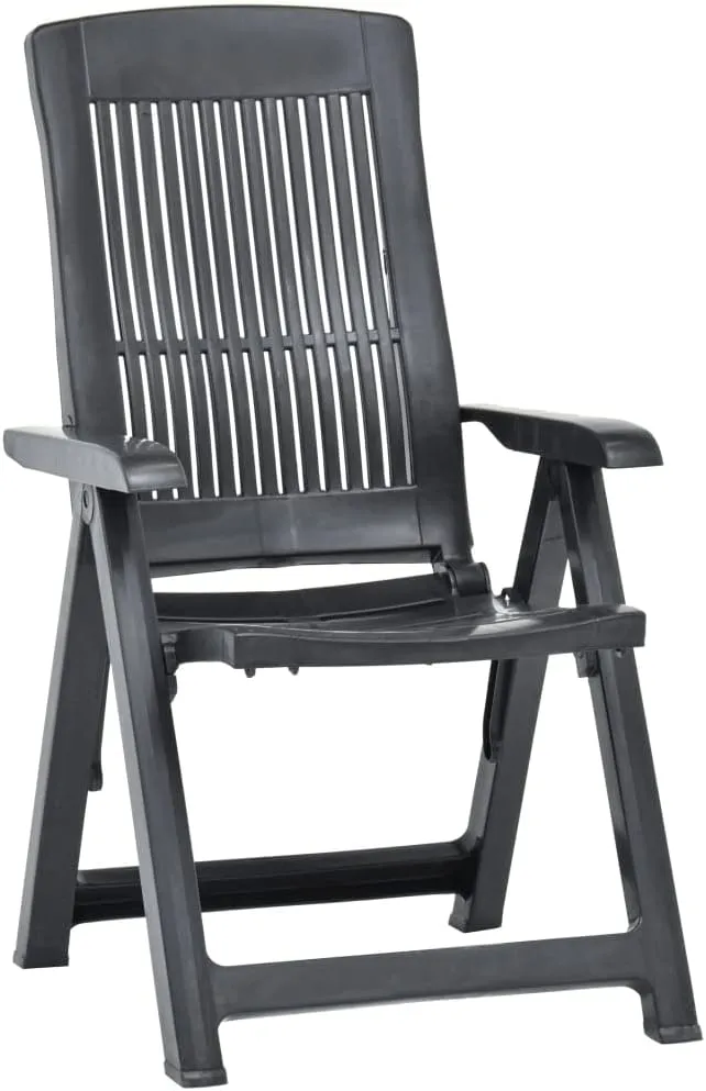 2 Pack Plastic Anthracite Folding Reclining Chairs Outdoor Patio Lounge Chairs with Adjustable Backrest Lightweight Easy to Clean for Beach Camping Tanning and Relaxation