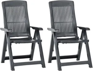 2 Pack Plastic Anthracite Folding Reclining Chairs Outdoor Patio Lounge Chairs with Adjustable Backrest Lightweight Easy to Clean for Beach Camping Tanning and Relaxation