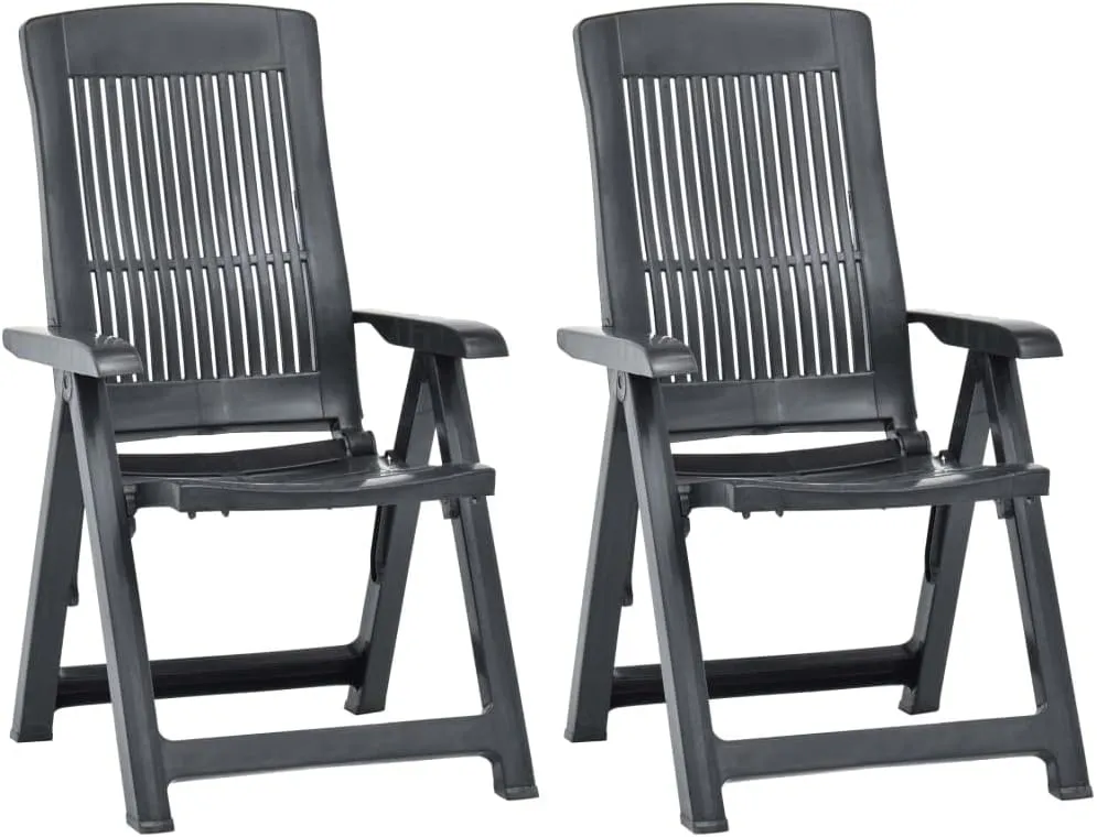 2 Pack Plastic Anthracite Folding Reclining Chairs Outdoor Patio Lounge Chairs with Adjustable Backrest Lightweight Easy to Clean for Beach Camping Tanning and Relaxation