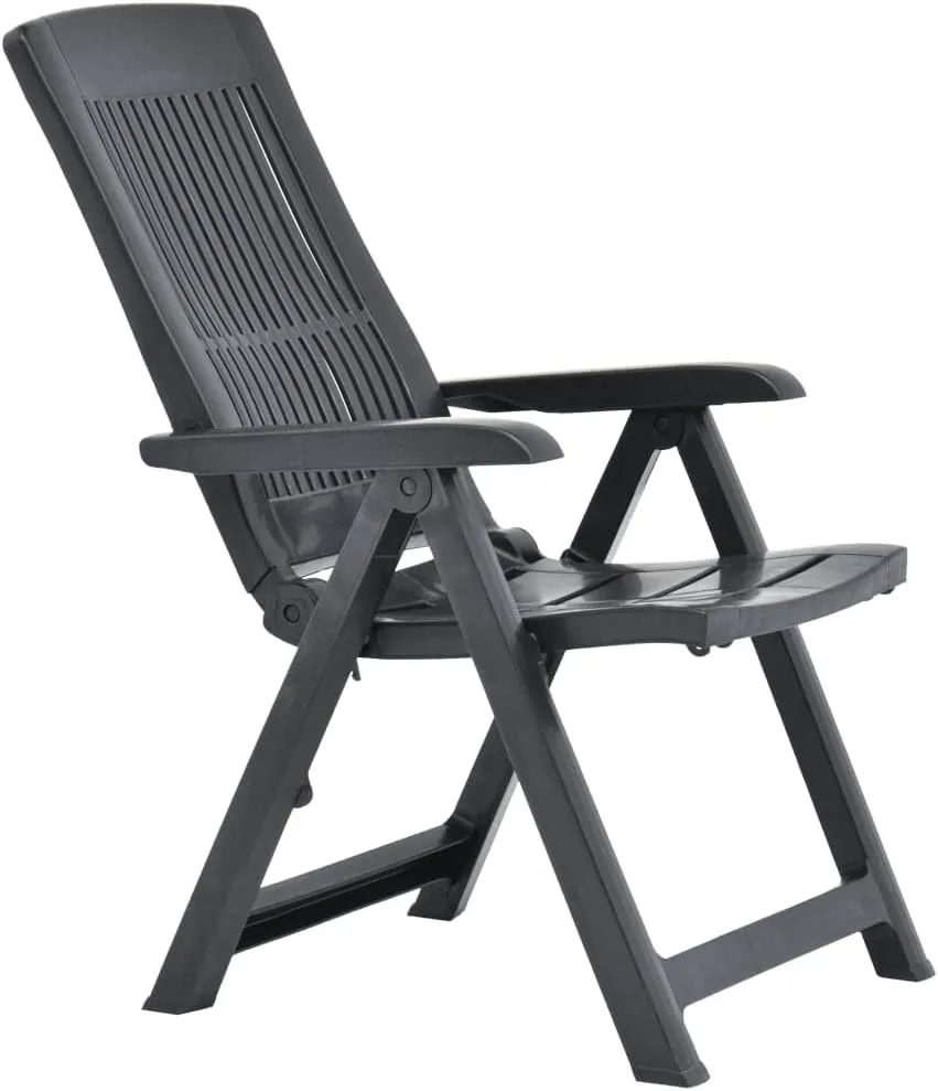 2 Pack Plastic Anthracite Folding Reclining Chairs Outdoor Patio Lounge Chairs with Adjustable Backrest Lightweight Easy to Clean for Beach Camping Tanning and Relaxation