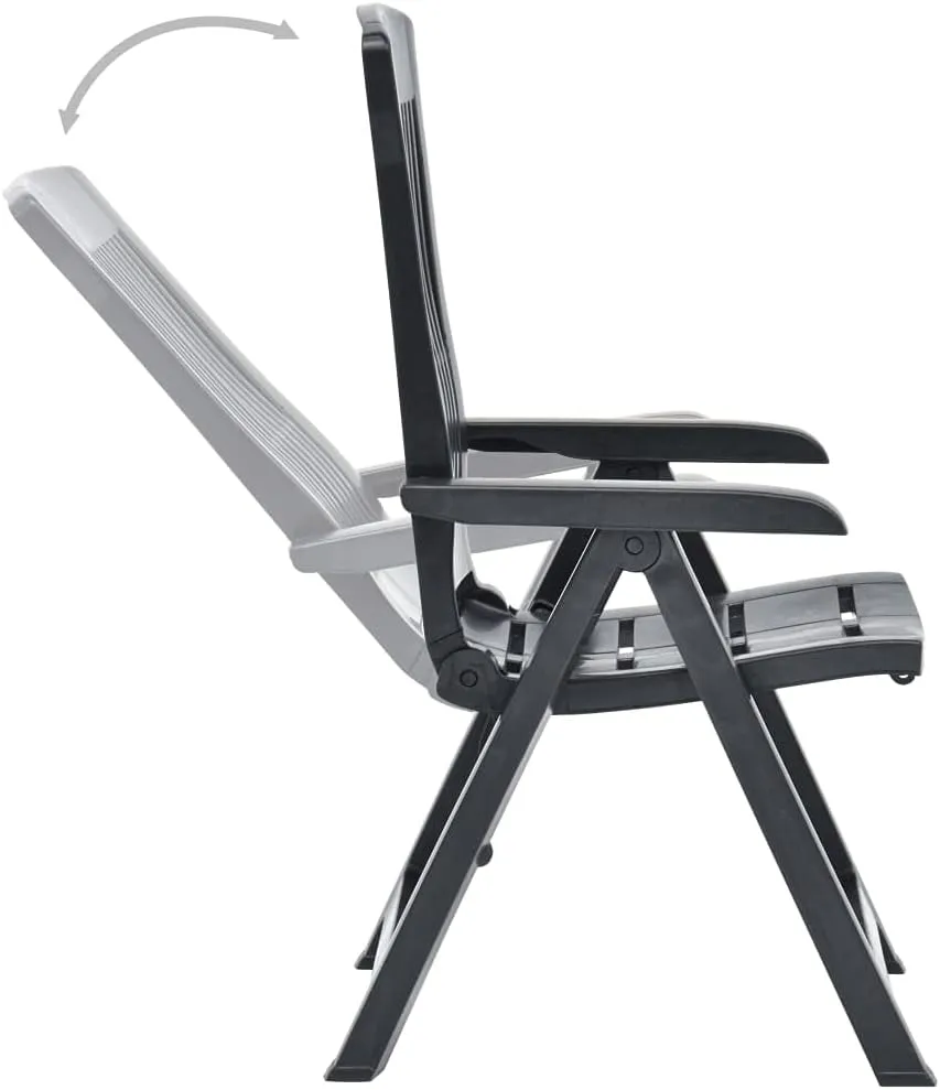 2 Pack Plastic Anthracite Folding Reclining Chairs Outdoor Patio Lounge Chairs with Adjustable Backrest Lightweight Easy to Clean for Beach Camping Tanning and Relaxation