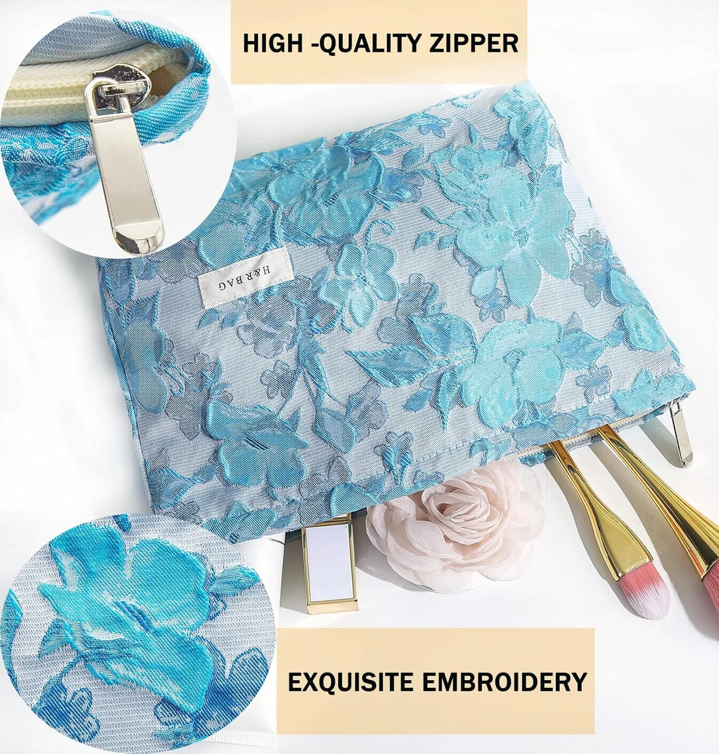 2 Pcs Makeup Bags, Large Cosmetic Bag Travel Toiletry Bag Organizer for Women, Embroidery Craft, Floral Makeup Bag Small Cosmetic Pouch Purse with Zipper Gifts for Girls Teen