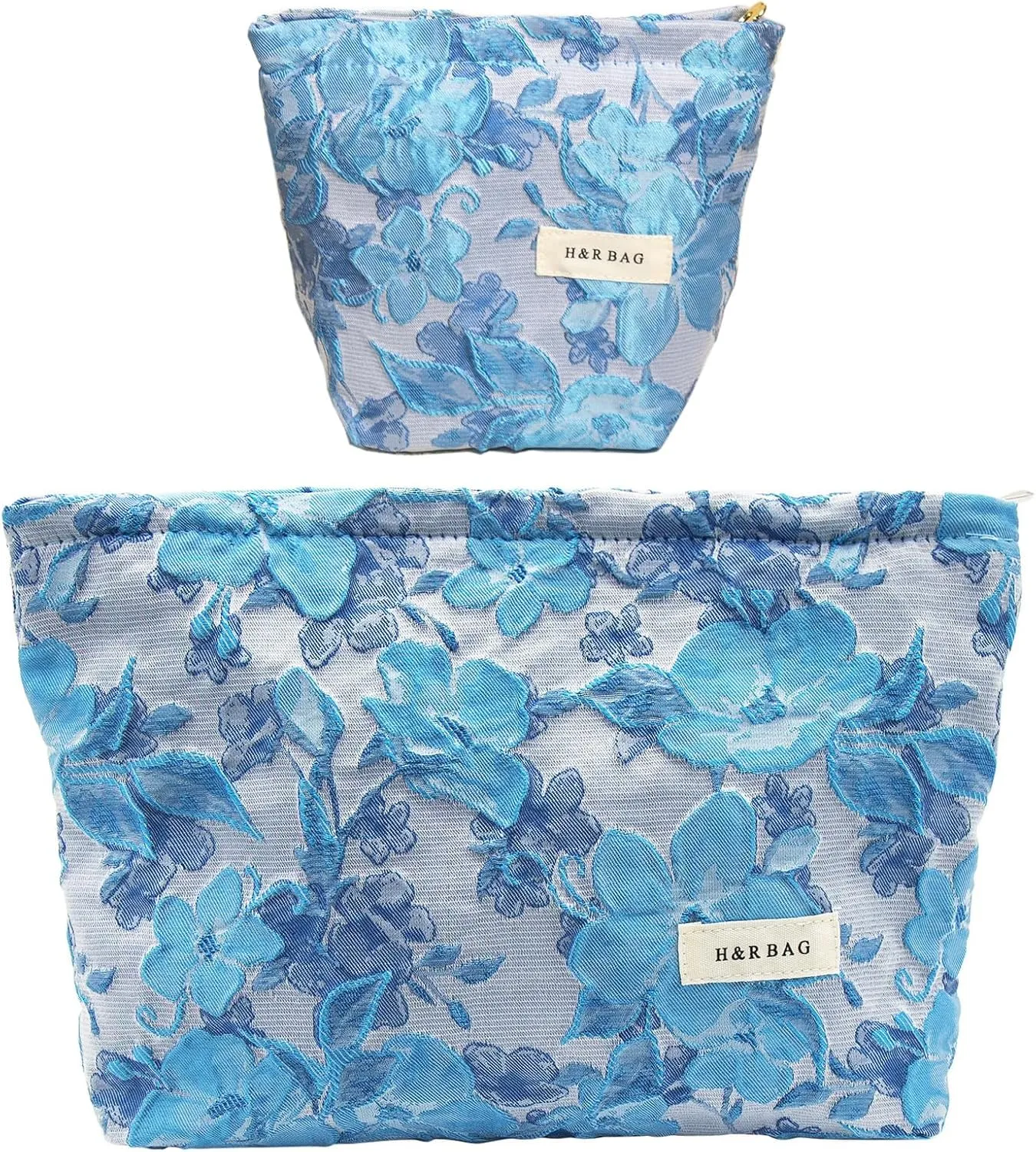 2 Pcs Makeup Bags, Large Cosmetic Bag Travel Toiletry Bag Organizer for Women, Embroidery Craft, Floral Makeup Bag Small Cosmetic Pouch Purse with Zipper Gifts for Girls Teen