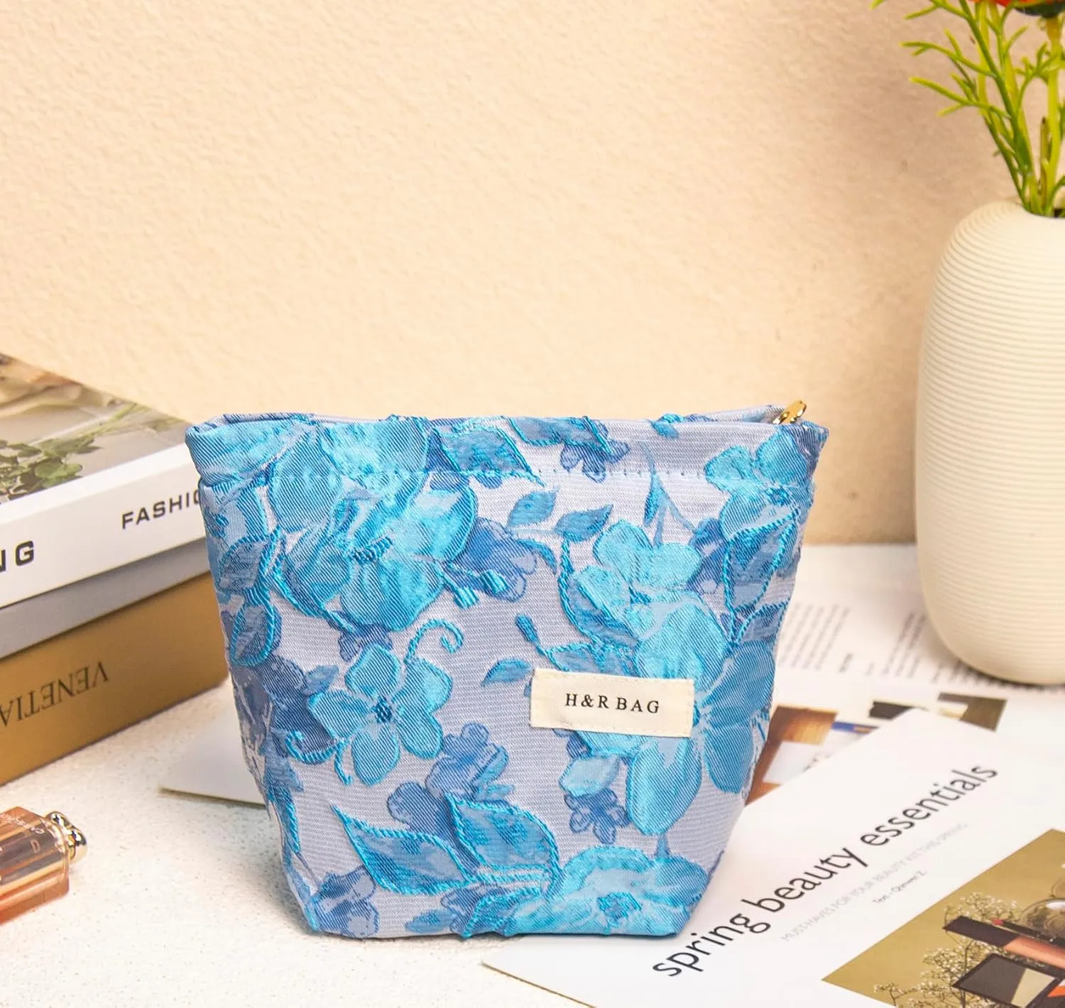 2 Pcs Makeup Bags, Large Cosmetic Bag Travel Toiletry Bag Organizer for Women, Embroidery Craft, Floral Makeup Bag Small Cosmetic Pouch Purse with Zipper Gifts for Girls Teen