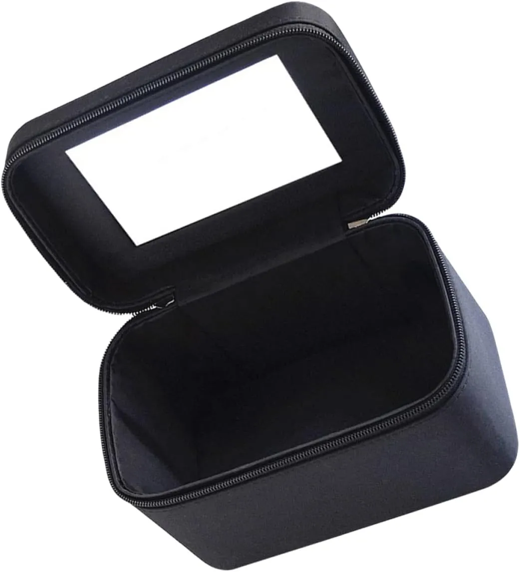 2 Pcs Portable Cosmetic Bag Travel Simple Jewelry Box, Black, 19X12.5X12CM