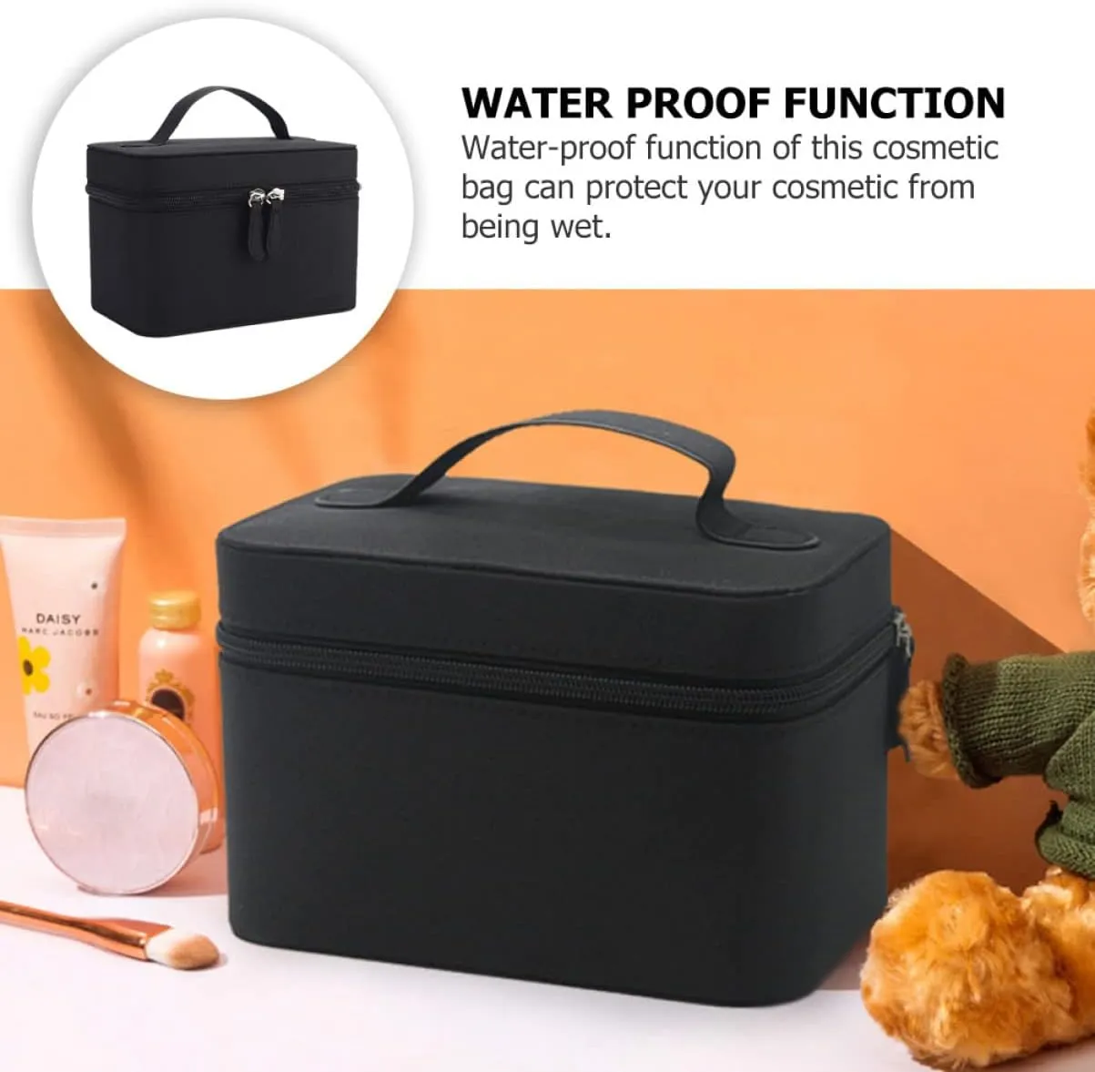 2 Pcs Portable Cosmetic Bag Travel Simple Jewelry Box, Black, 19X12.5X12CM