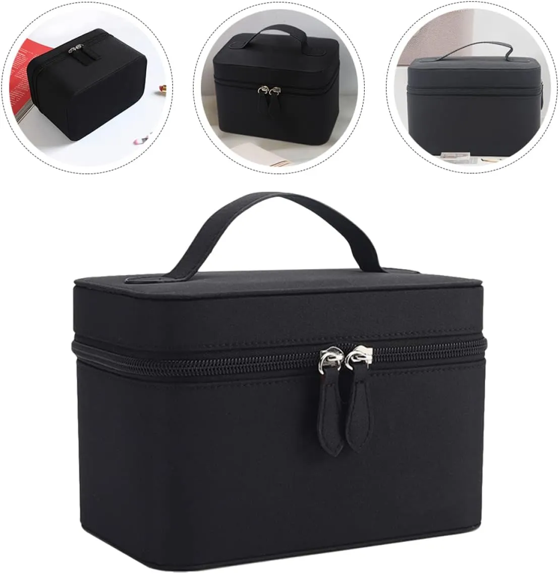 2 Pcs Portable Cosmetic Bag Travel Simple Jewelry Box, Black, 19X12.5X12CM