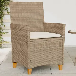 2-Piece Beige Patio Chairs with Removable Cushions, PE Rattan & Acacia Wood Outdoor Furniture Set for Poolside, Backyard, Porch, and Garden Lounging