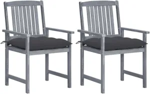 2-Piece Gray Solid Acacia Wood Patio Chairs with Cushions, Outdoor Furniture Set for Backyard, Poolside, and Garden, Rustic Lounge Chairs with Anthracite Fabric Seat Cushions