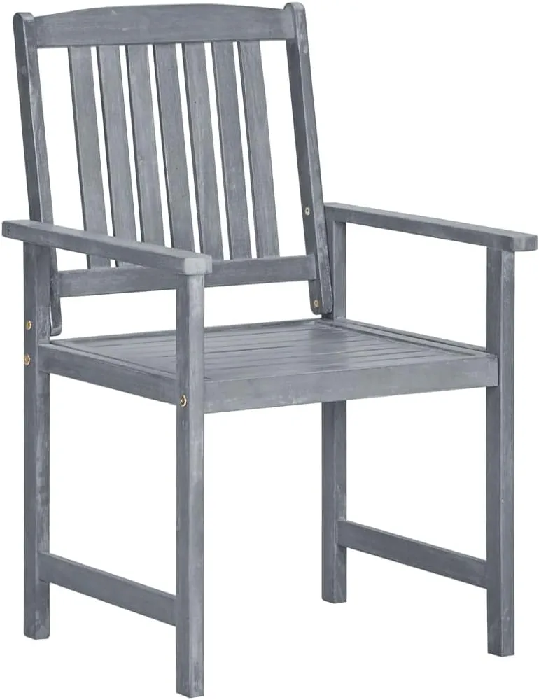 2-Piece Gray Solid Acacia Wood Patio Chairs with Cushions, Outdoor Furniture Set for Backyard, Poolside, and Garden, Rustic Lounge Chairs with Anthracite Fabric Seat Cushions