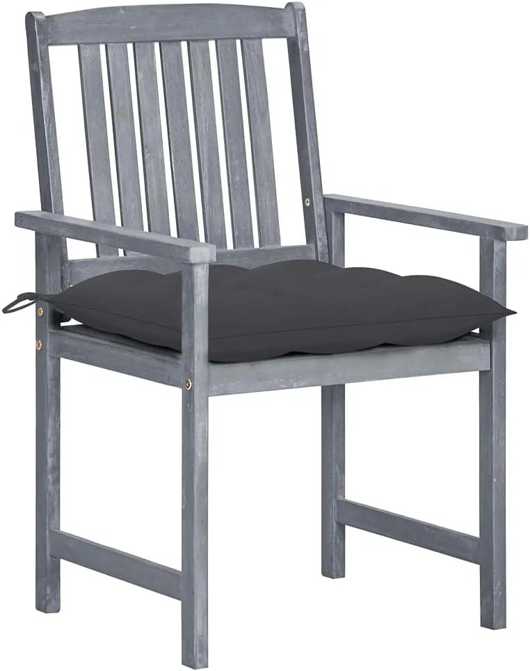 2-Piece Gray Solid Acacia Wood Patio Chairs with Cushions, Outdoor Furniture Set for Backyard, Poolside, and Garden, Rustic Lounge Chairs with Anthracite Fabric Seat Cushions