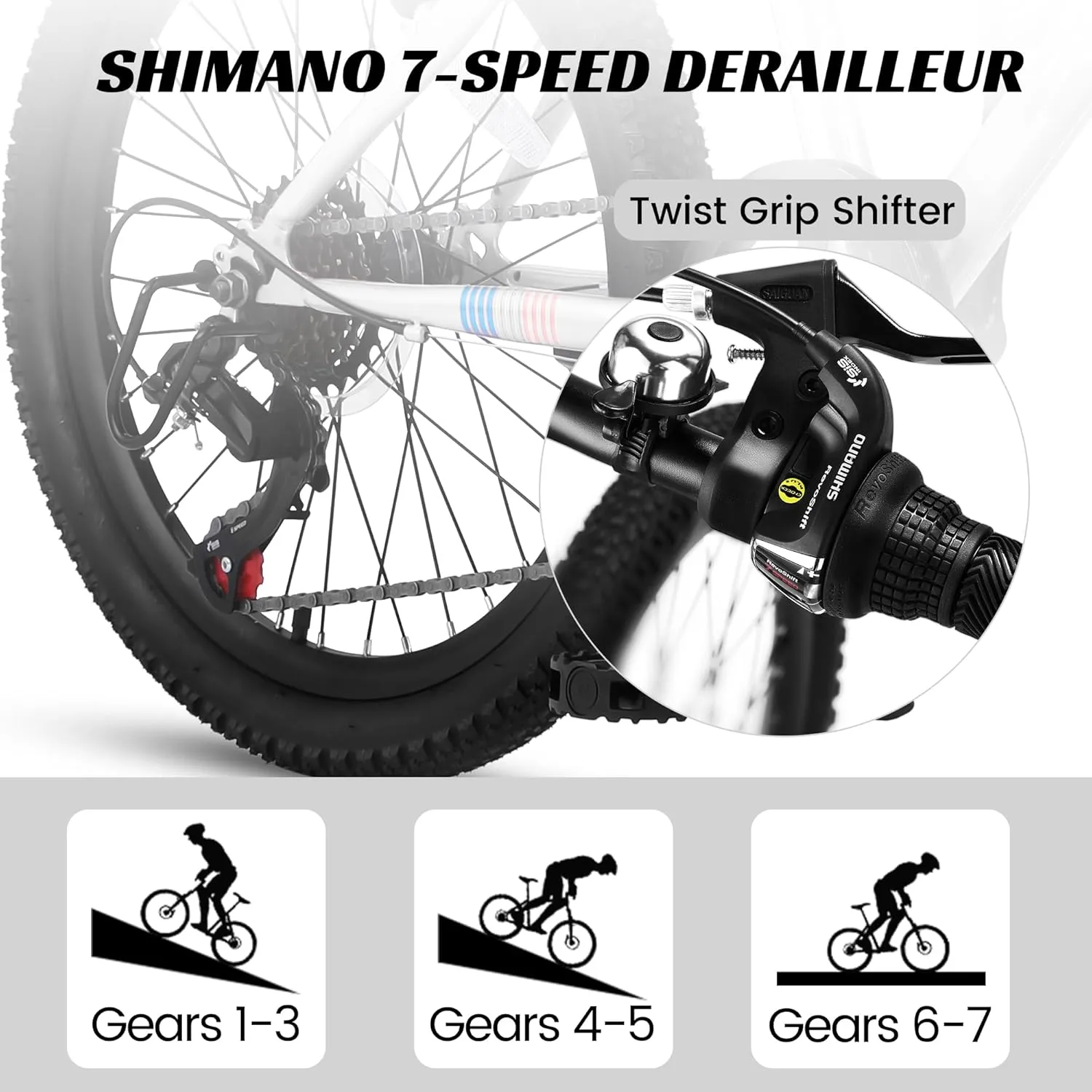 20 Inch Kids' Mountain Bike Ages 5-10, 7-Speed Children's Day Gifts Bicycles for Boys Girls Present, Outdoor Cycling City Bikes