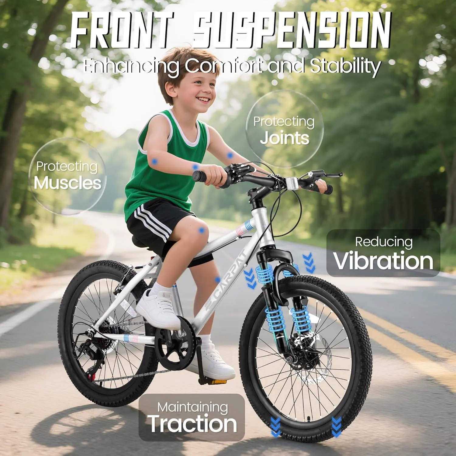 20 Inch Kids' Mountain Bike Ages 5-10, 7-Speed Children's Day Gifts Bicycles for Boys Girls Present, Outdoor Cycling City Bikes