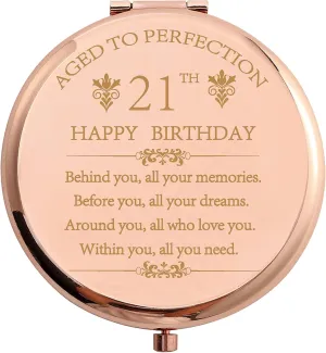 2004 21th Birthday Gifts Stainless Steel Rose Gold Compact Pocket Travel Makeup Mirror 21 Years Old Inspiration Gift Behind You All Your Mermories with Gift Box