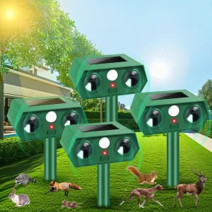 2025 Upgraded Solar Ultrasonic Animal Repellent, 4 Pack Cat Deterrent Outdoor Deer Repellent with Motion Sensor, Squirrel, Dog, Raccoon, Skunk, Rabbit Repellent for Yard, Garden, Lawn