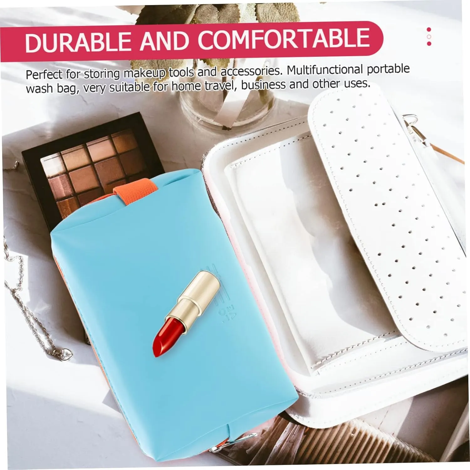 2pcs Cosmetic Bag Make up Organizer Bag Toiletry Bags Travel Makeup Pouch Pu Miss Storage Box, Bluex3pcs, 19X6X12.5CMx3pcs