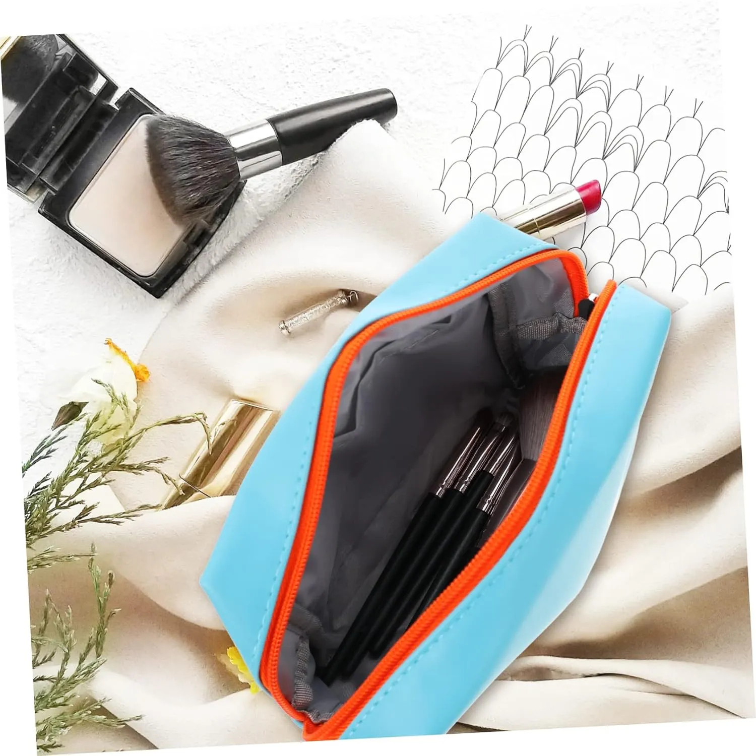 2pcs Cosmetic Bag Make up Organizer Bag Toiletry Bags Travel Makeup Pouch Pu Miss Storage Box, Bluex3pcs, 19X6X12.5CMx3pcs