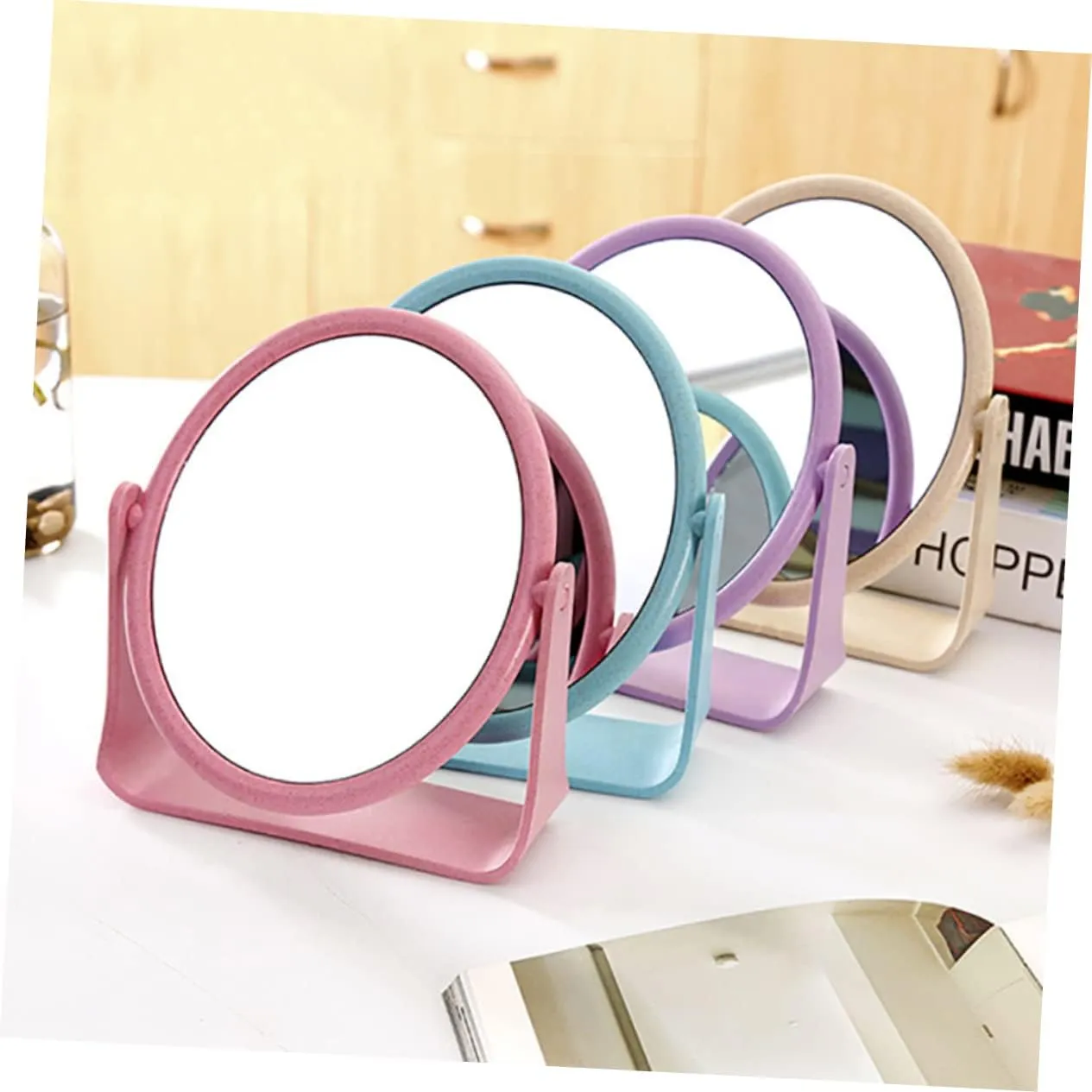 2pcs Purple White Cosmetic Double-Sided Mirrors Rotating Compact Makeup Mirror for Bedroom Bathroom