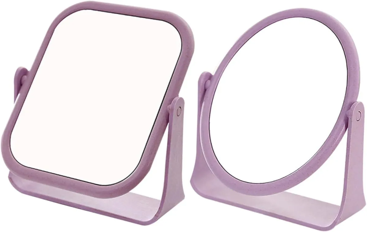 2pcs Purple White Cosmetic Double-Sided Mirrors Rotating Compact Makeup Mirror for Bedroom Bathroom