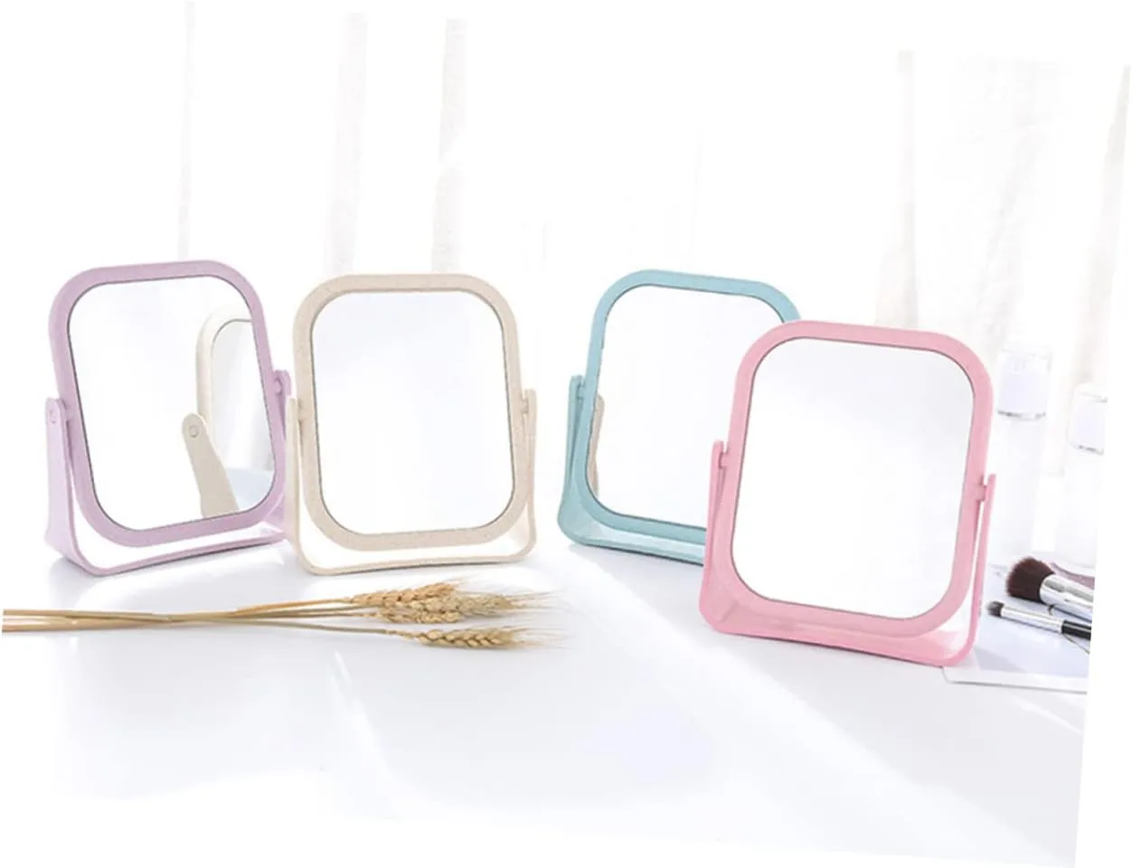 2pcs Purple White Cosmetic Double-Sided Mirrors Rotating Compact Makeup Mirror for Bedroom Bathroom
