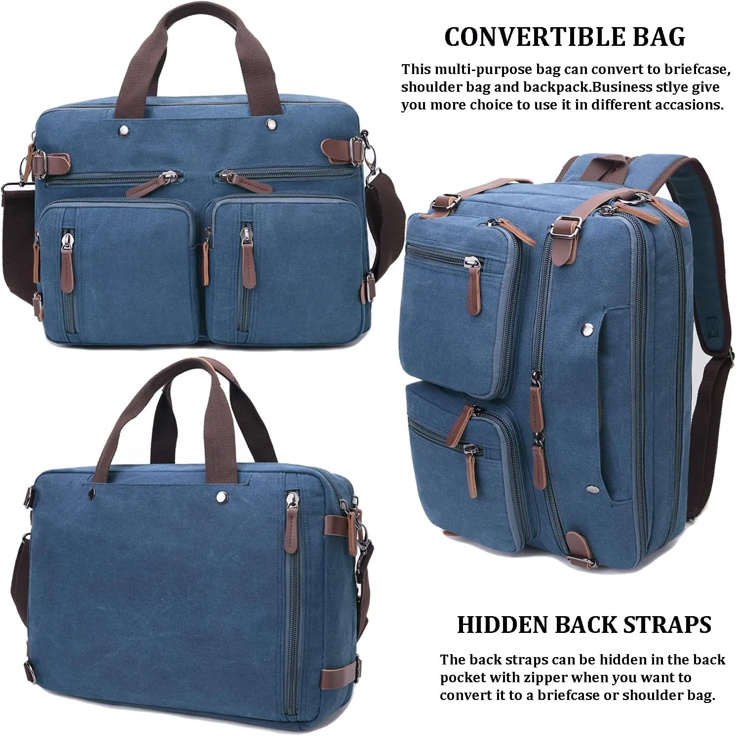 3 in 1 Convertible Laptop Backpack, 17.3 inch Messenger Bag for Men, Multi-Functional Travel Laptop Bag for College Men Women (17.3 Inch, Blue)