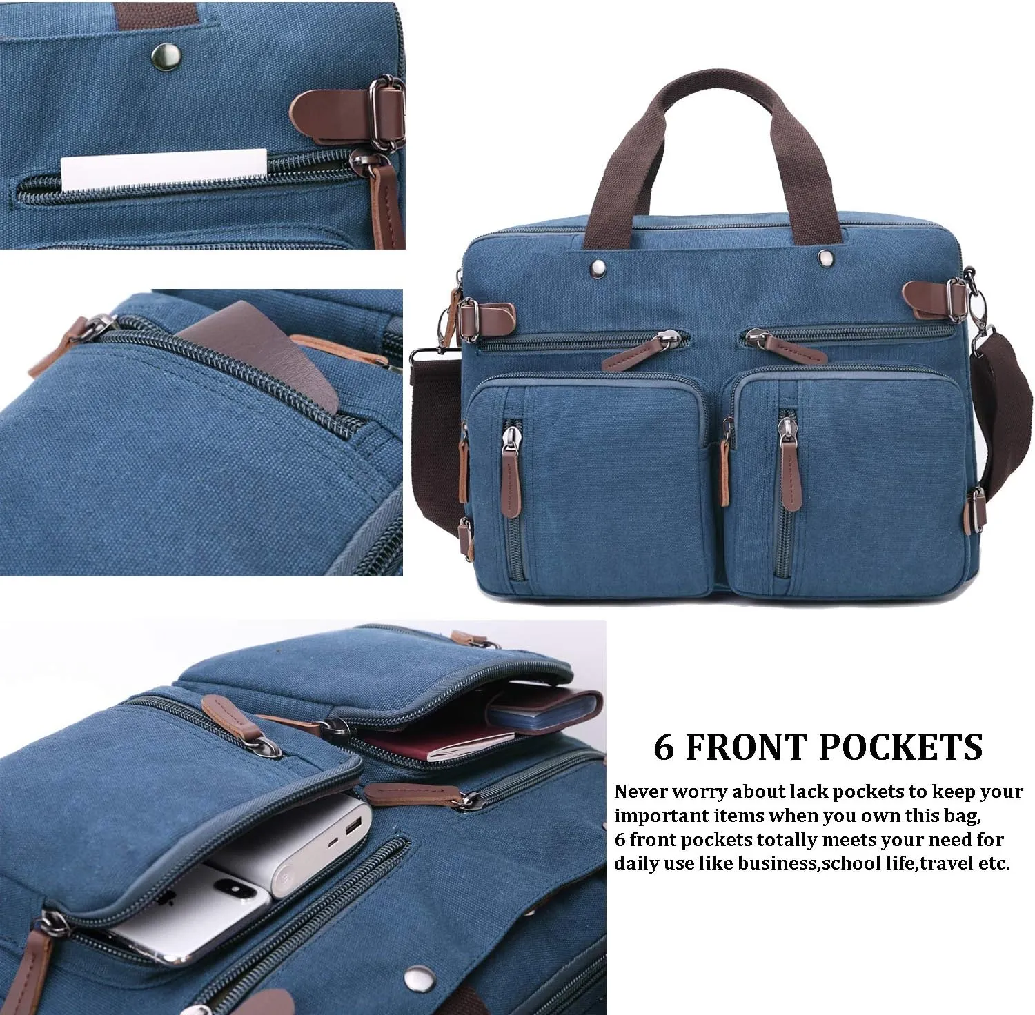 3 in 1 Convertible Laptop Backpack, 17.3 inch Messenger Bag for Men, Multi-Functional Travel Laptop Bag for College Men Women (17.3 Inch, Blue)